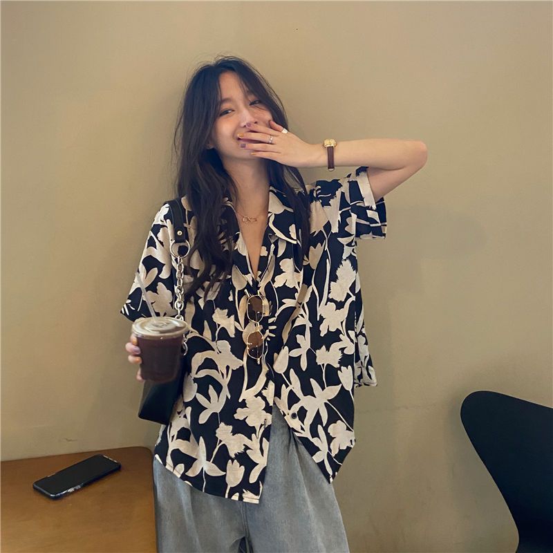 Summer Youth Clothing - قميص صيفي جديد مطبوع فضفاض بأكمام
