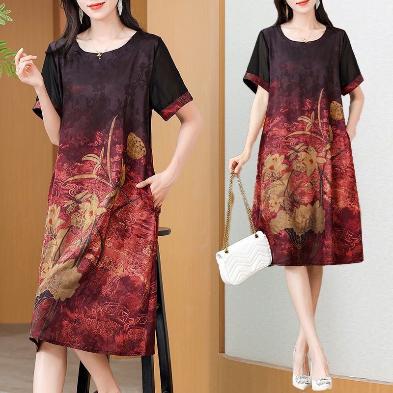 Summer Clothing For Women Over 60 - فستان أنيق متوسط الطول مطبوع بتصميم
