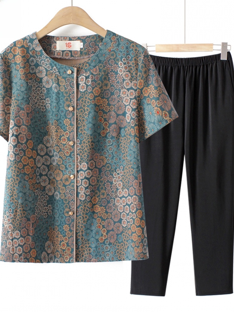 طقم قطعتين بأكمام قصيرة على طر - مراجعة Summer Clothing For Women Over 60 وسعره